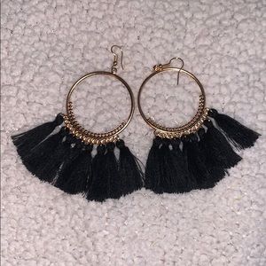 Black tassel hoop earrings